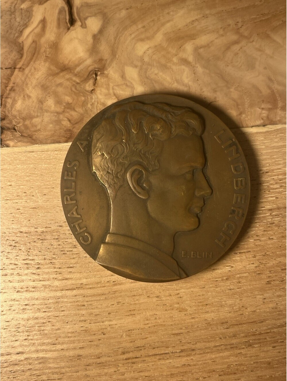 1927 Lindbergh 2-5/8 inch Bronze Medal y Blin - France Original Box stk#j786